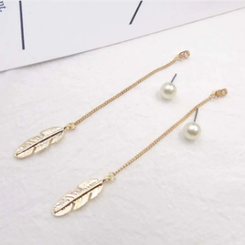 Leaf Feather Drop Earrings - Image 4