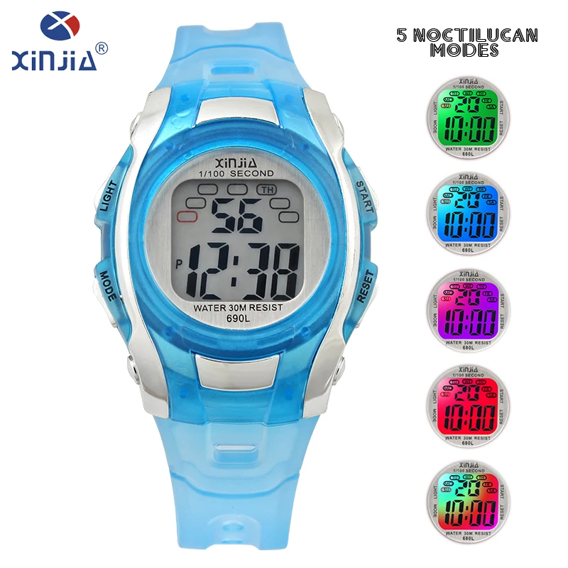 

XINJIA 2018 New Teens Children's watch Digital Electronics Watch Stainless Clasp Resin material child Sports Wristwatch XJ-690L
