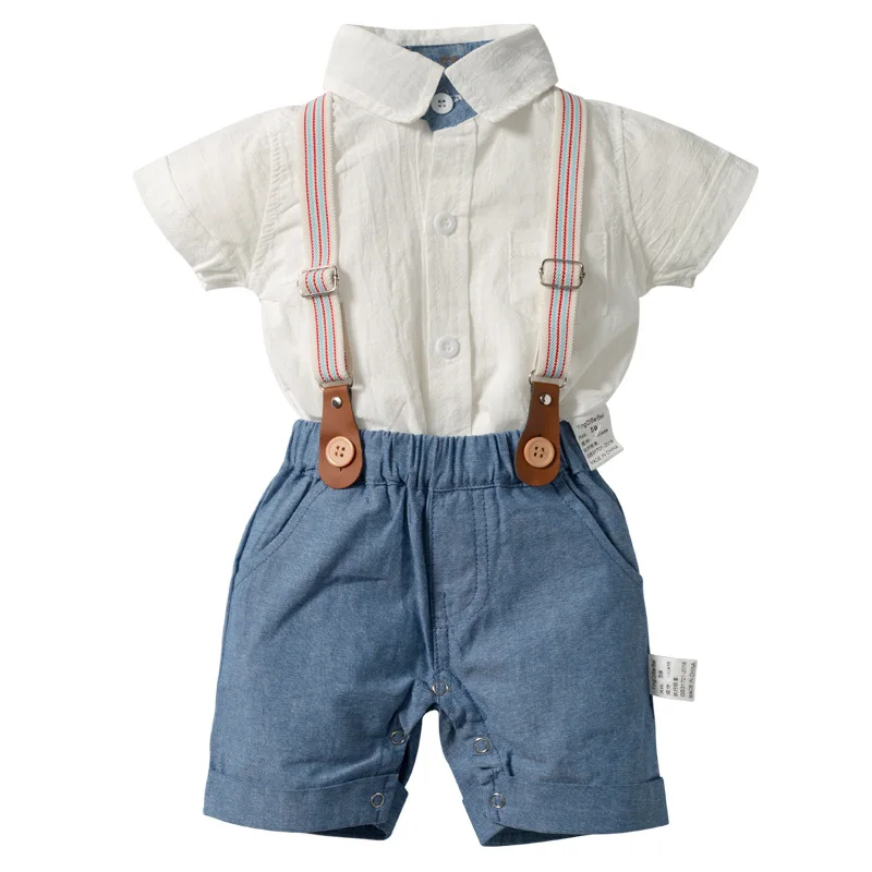 

2019 Spring Summer Baby Boys Gentleman Sets Baby Climbing+Bib Pants Two-Piece British Style Handsome Suit 3-24M
