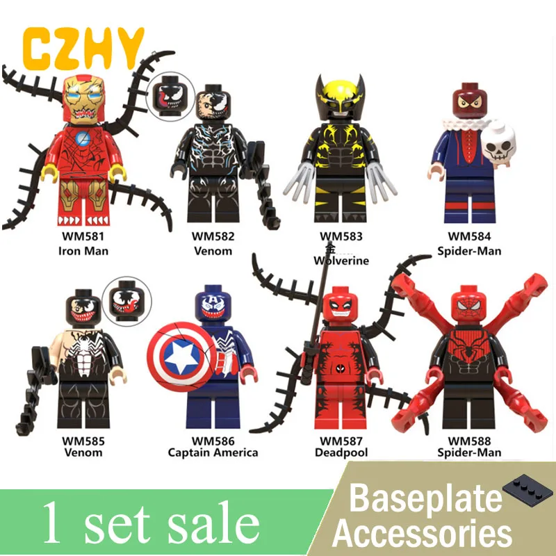 

Marvel Super Heroes Venom Wolverine Deadpool Iron Man Captain America Spider-Man Building Blocks Toys for Children WM6044