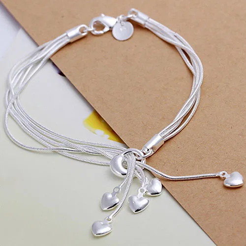 

Bluelans Hot Fashion Charm Tassel Heart Pendant 925 Silver Chain Bracelets