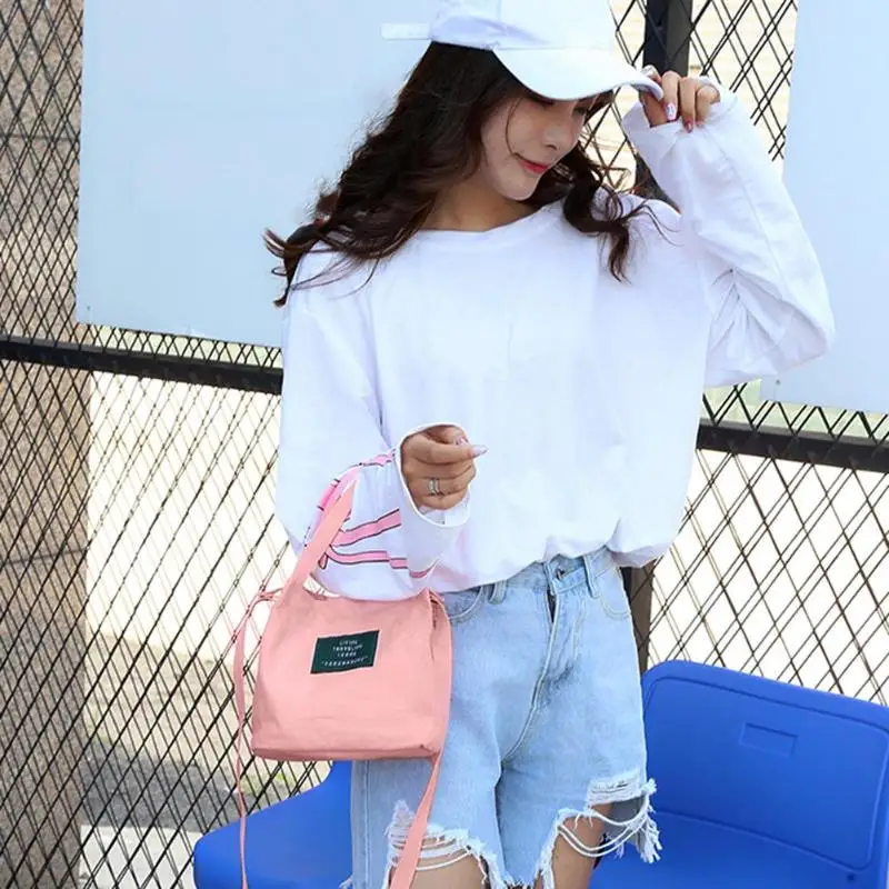 

Letter Print Shoulder Messenger Bucket Handbags Women Canvas Small Crossbody Top-handle Bags 2019 Hot Selling Dropshipping