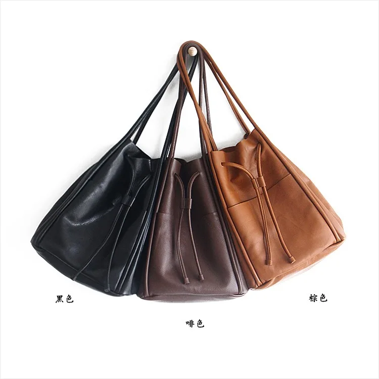 AETOO Temperament literary retro simple soft top layer leather belt literary one shoulder cowhide leather female big bucket bag