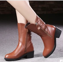 Echtes leder martin stiefel Marke stiefel frauen plus größe 40-43 neue 2016 starke ferse stiefel innen kurze plüsch botas mujer warme