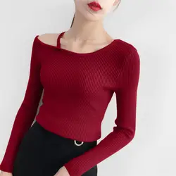 2019 новый осенний женский свитер с длинными рукавами с открытым плечом, водолазка, женские свитера, пуловеры 3202