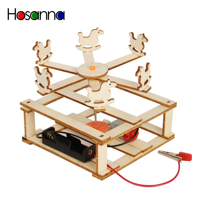 

Wooden Science Educational Toys DIY Crafts Carousel Horse Electric Invention innovation Experiment Projects Model Kits Material