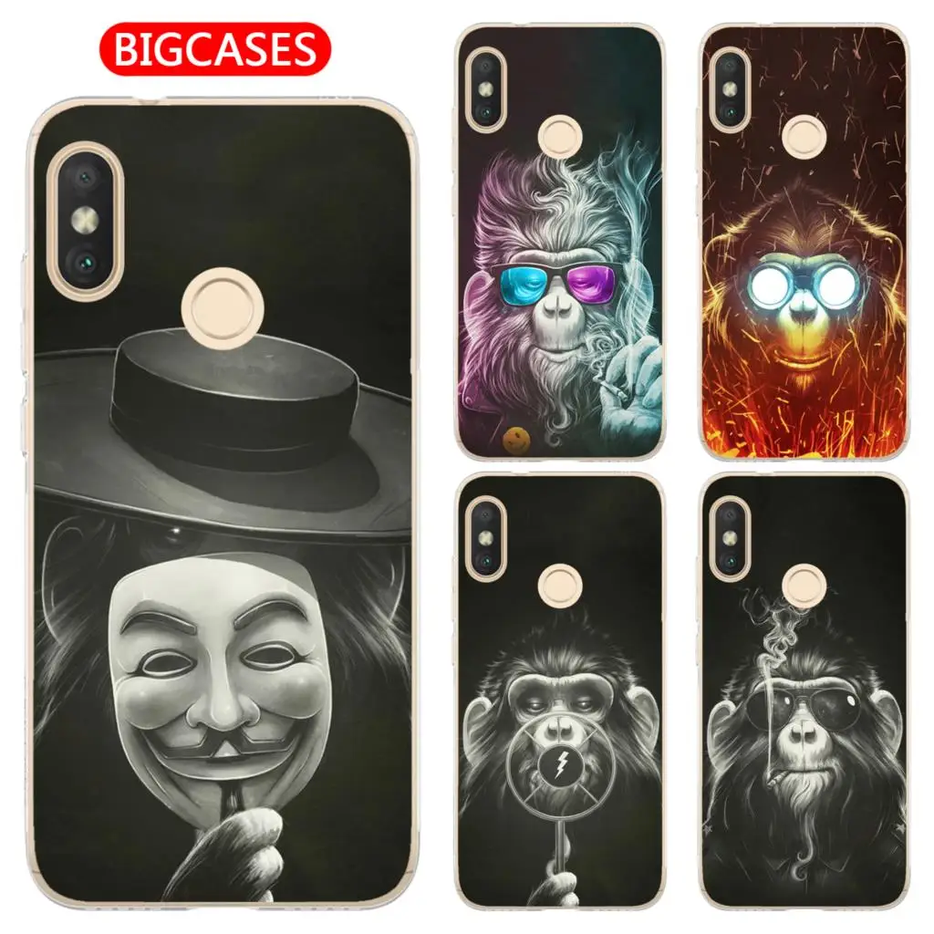 For Xiaomi Mi A2 Lite Case Cover 5.84&quot Soft TPU Silicone Popular Cool Mask Smoking Glasses Monkey Orangutan Painted Phone |