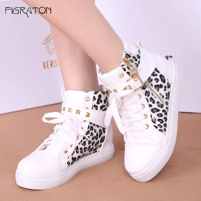 

Figraton Women Ankle Boots Leopard Print Autumn Winter Fashion Female Shoes Cross-Tied Rivet Zipper Buckle Round Toe Flat Heels