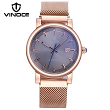 VINOCE мужские часы Топ бренд класса люкс Нержавеющая сталь сетка ремешок кварцевые наручные часы водонепроницаемые Relogio Masculino# V6289GT