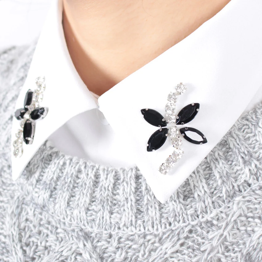 

New style Solid color diamond Shirt Fake Collar White & Black Blouse chiffon Detachable Collars Women Clothes Accessories