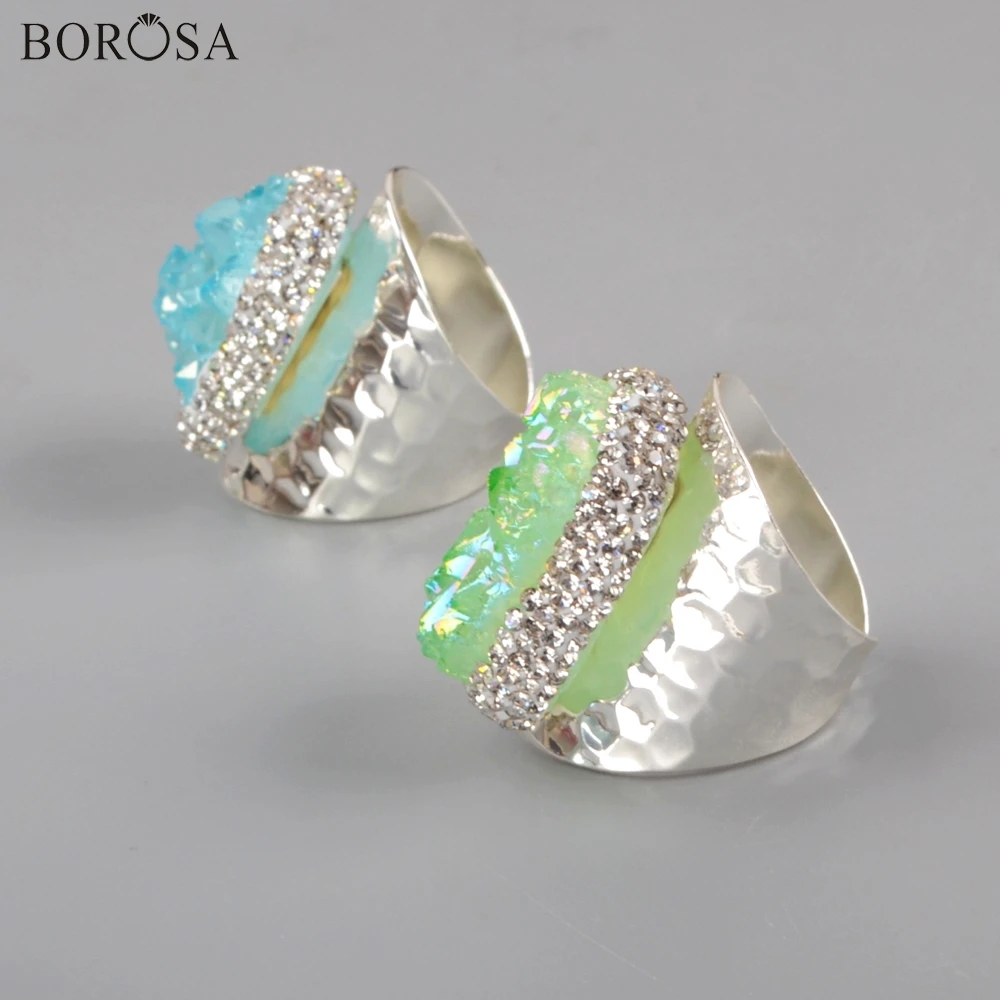 BOROSA 5 шт. Новинка Посеребренные стразы выложены кулон Агаты Друза кольцо Радуга AB