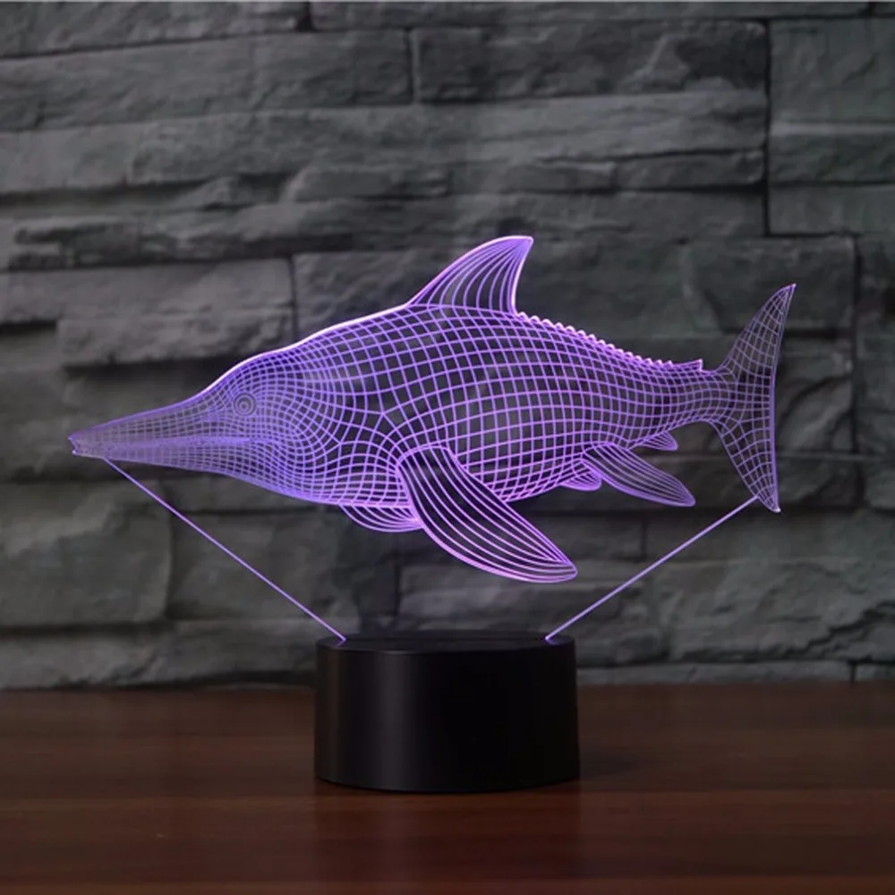 7 цветов Изменение прекрасный 3D светодиодный Beaked рыбы Ночная животных настольная лампа USB Спальня Акула светильник Home Decor креативный