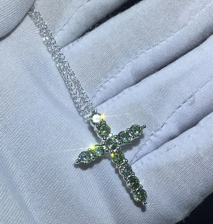 Choucong, 6 цветов, подвески в виде креста, AAAAA, Cz, 925 пробы, серебро, свадебная подвеска с ожерельем для женщин и мужчин, вечерние ювелирные изделия, подарок - Окраска металла: Olive