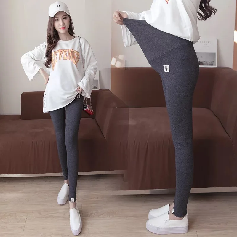 

2019 Spring Women Leggings Maternity Clothes Maternity Pants for Pregnant Women Solid Cotton Manterity Leggings Cat Sticker