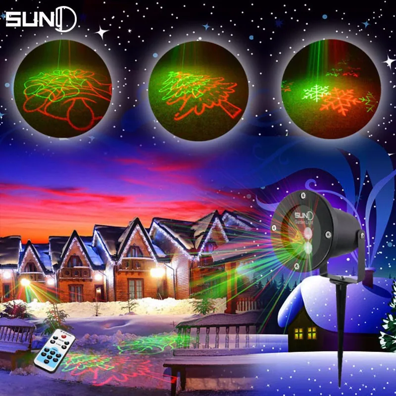 Christmas Outdoor Laser Lights Projector 8 Patterns RG Waterproof Snowflake Xmas Tree Garden