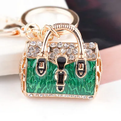 Милая Дамская Женская цепочка для ключей для сумки Золотая сумка с узором модный очаровательный кошелек брелок Подвеска драгоценный камень подарок - Цвет: Зеленый
