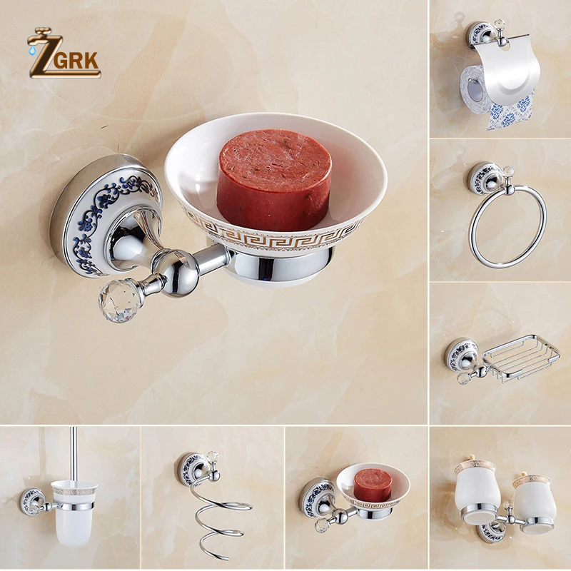 

ZGRK Paper Holder Crystal Solid Brass Gold Washroom Robe Hook Soap Holder Towel Bar Towel bar Cup Holder Bathroom Accessories