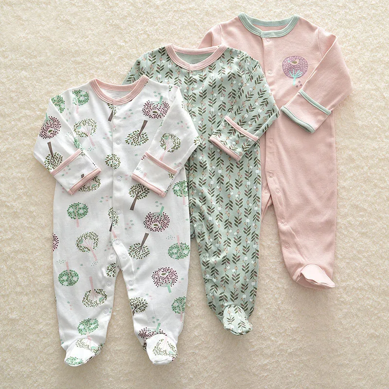 Macacão de Bebê Macacão de Algodão dos Desenhos Conjunto de Pijamas Roupas de Bebê da Menina do Bebê Recém-nascido Dormirsuit Animados Menino Macacão 3 Pçs 0-12m 9 0-12m macacão de algodão dos desenhos animados