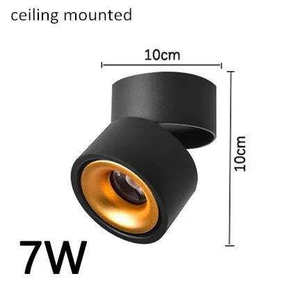 Современный COB светодиодный потолочный светильник поверхностного монтажа Потолочные светильники Складная и 360 градусов вращающийся фон точечные светильники вниз Светодиодная лампа - Цвет корпуса: 7W black gold