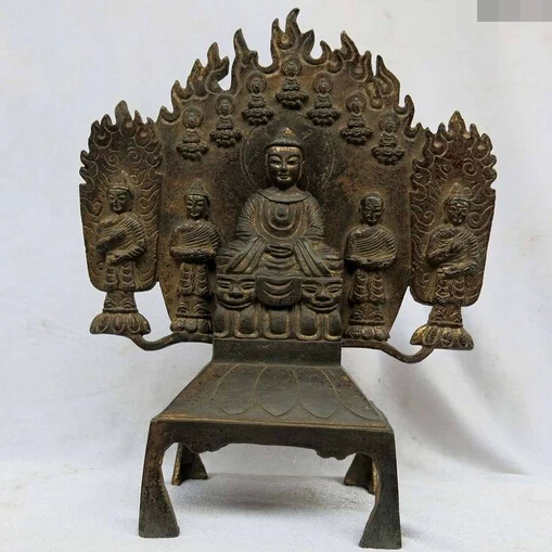 

shitou 002913 10" China pure purple bronze carved Buddhism Shakyamuni and four buddha Statue