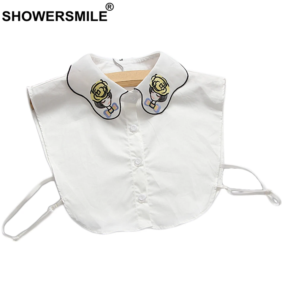 SHOWERSMILE женская рубашка воротник хлопок вышивка съемный воротник белая блузка съемный Дамы Питер Пэн воротники-обманки
