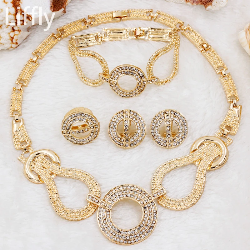 EuropeanFashionWomen18GoldJewelrySetsRoundShapeDesignCrystal