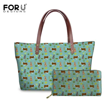 

FORUDESIGNS 2pcs/set Women Bag Australian Cattle Dog Handbag with Wallet Shoulder Bag 2019 Summer Tote Bag Ladies Bolsa Feminina