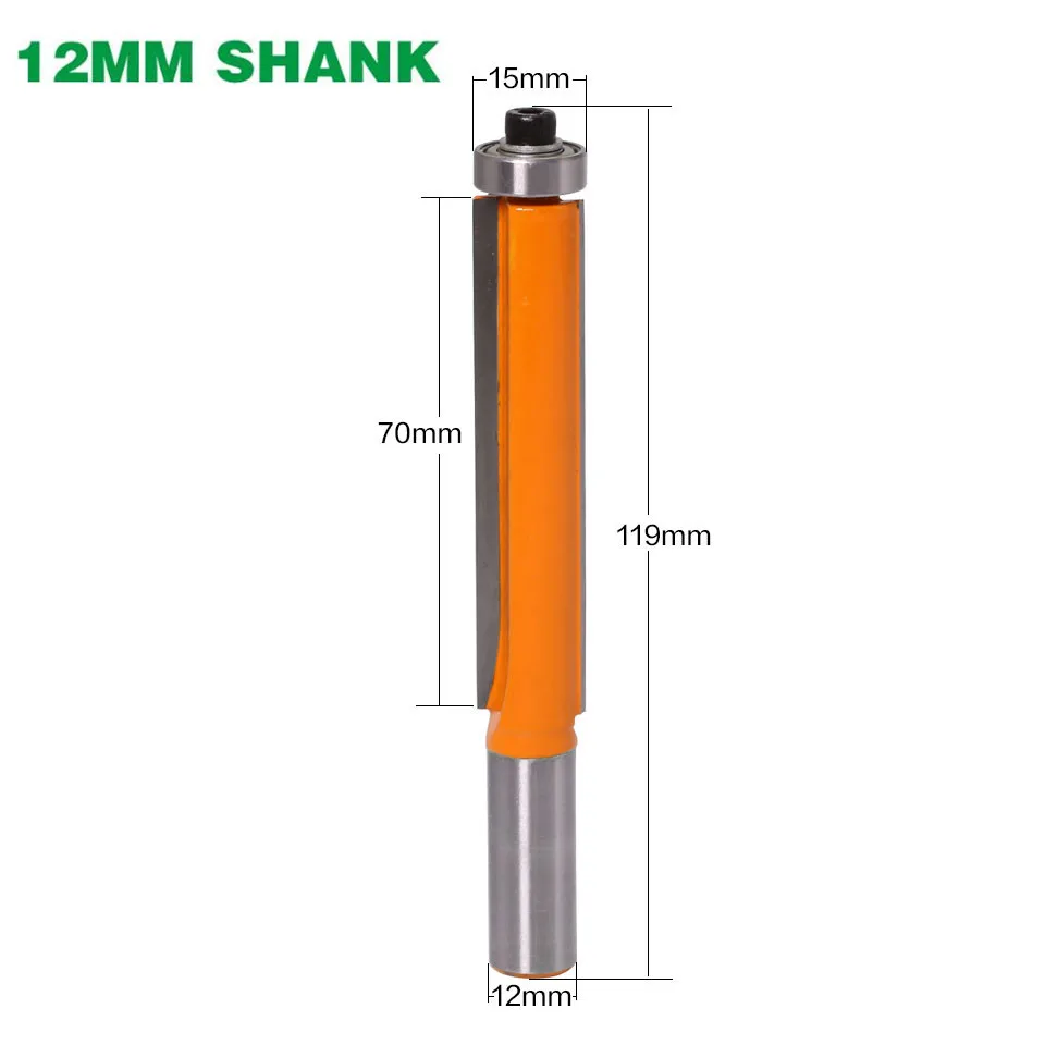

1Pc 12mm SHANK long blade flush bit Flush Trim Wood Router Bit Top Bearing For Woodworking Cutting Tool