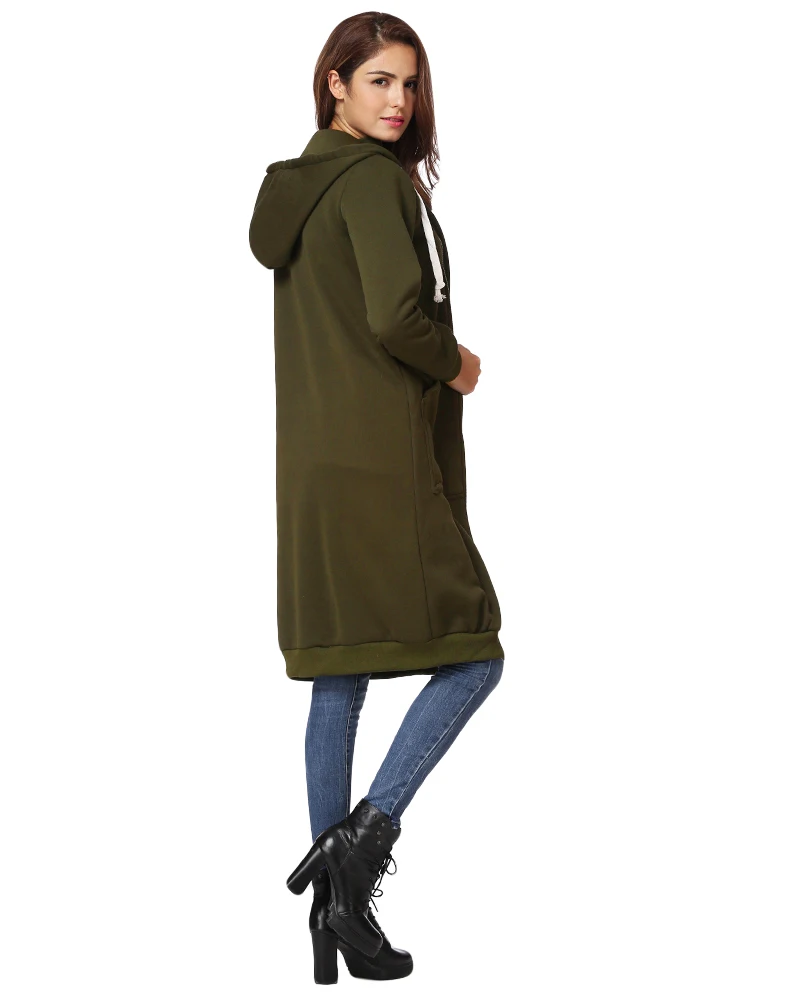 Корейская модная Толстовка, осенне-зимнее пальто, женские длинные топы с капюшоном, повседневные толстовки с карманами на молнии, куртка больших размеров 5XL 3XL - Цвет: dark green