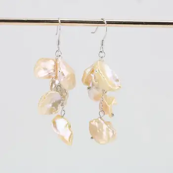 

Unique Pearls jewellery Store ,Natural Orange Pink Color Keshi Pearl Earrings,Baroque Freshwater Pearl Silver Dangle Earrings