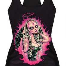 Женский зловещий призрак печати фитнес жилет бесшовное для тренировки Лето Аэробика стрейч майка хип хоп волокно мягкий