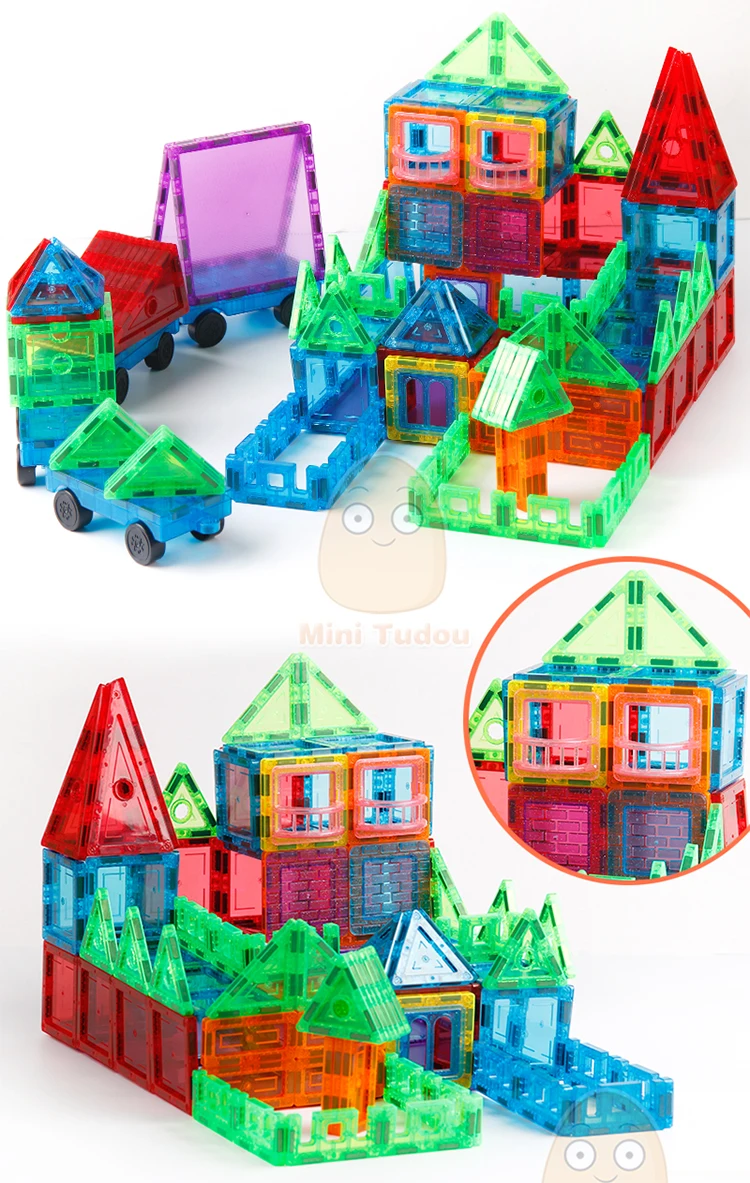 46-72PCS Transparente Magnetic Tiles Magnetic Constructor Technic Building Block Girls Toys Enlighten Toy For Children