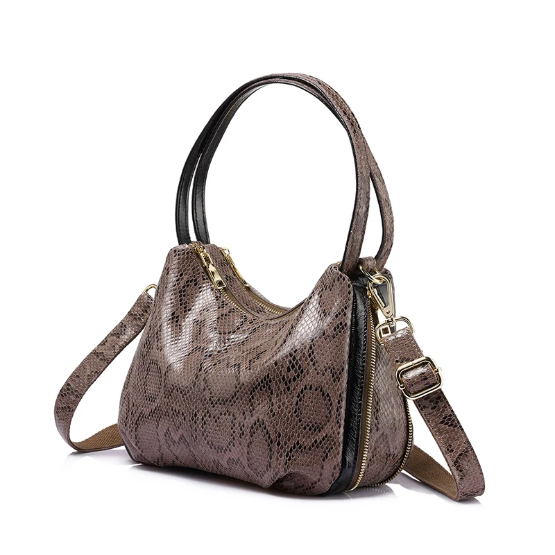REALER/Новинка; женская сумка из натуральной кожи; сумки на плечо; женские змеиные принты; сумка через плечо; двойная молния; маленькая сумочка - Цвет: Dark Khaki