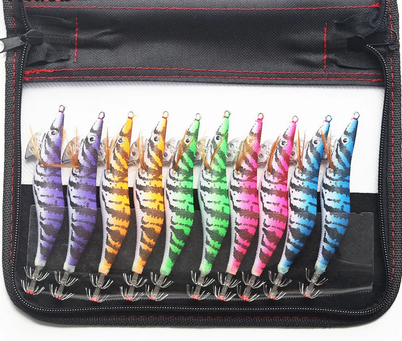 Isca de Pesca 3.5 com Bolsa Conjunto Lula Jigs Camarão Luminoso Gancho Isca 2.5 3.0 Lulas Cor Aleatória 10 Pçs 3 Cheap Iscas artificiais