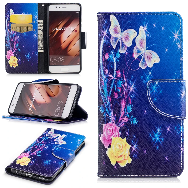 Wholesale Colored Drawing PU Leather Cases for Huawei P10