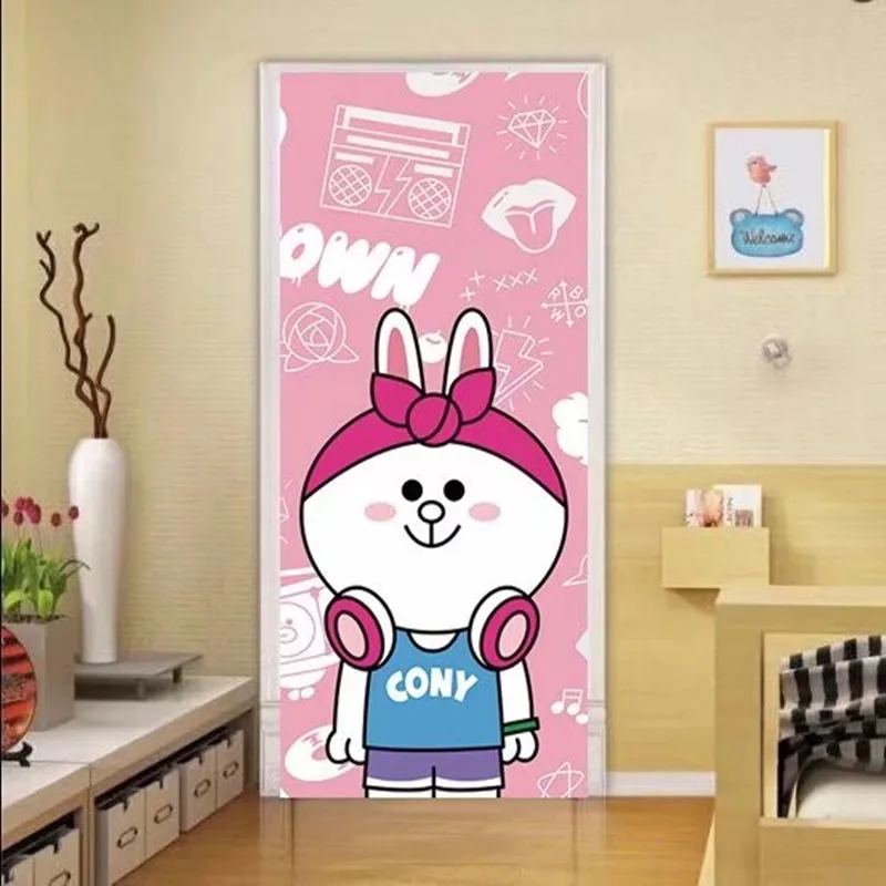 90x200 см/77x200 см Кот из японского мультфильма, наклейка на дверь для детской комнаты, спальни, милая Виниловая наклейка для домашнего декора, самоклеющаяся 3D Бумага для росписи - Цвет: 008