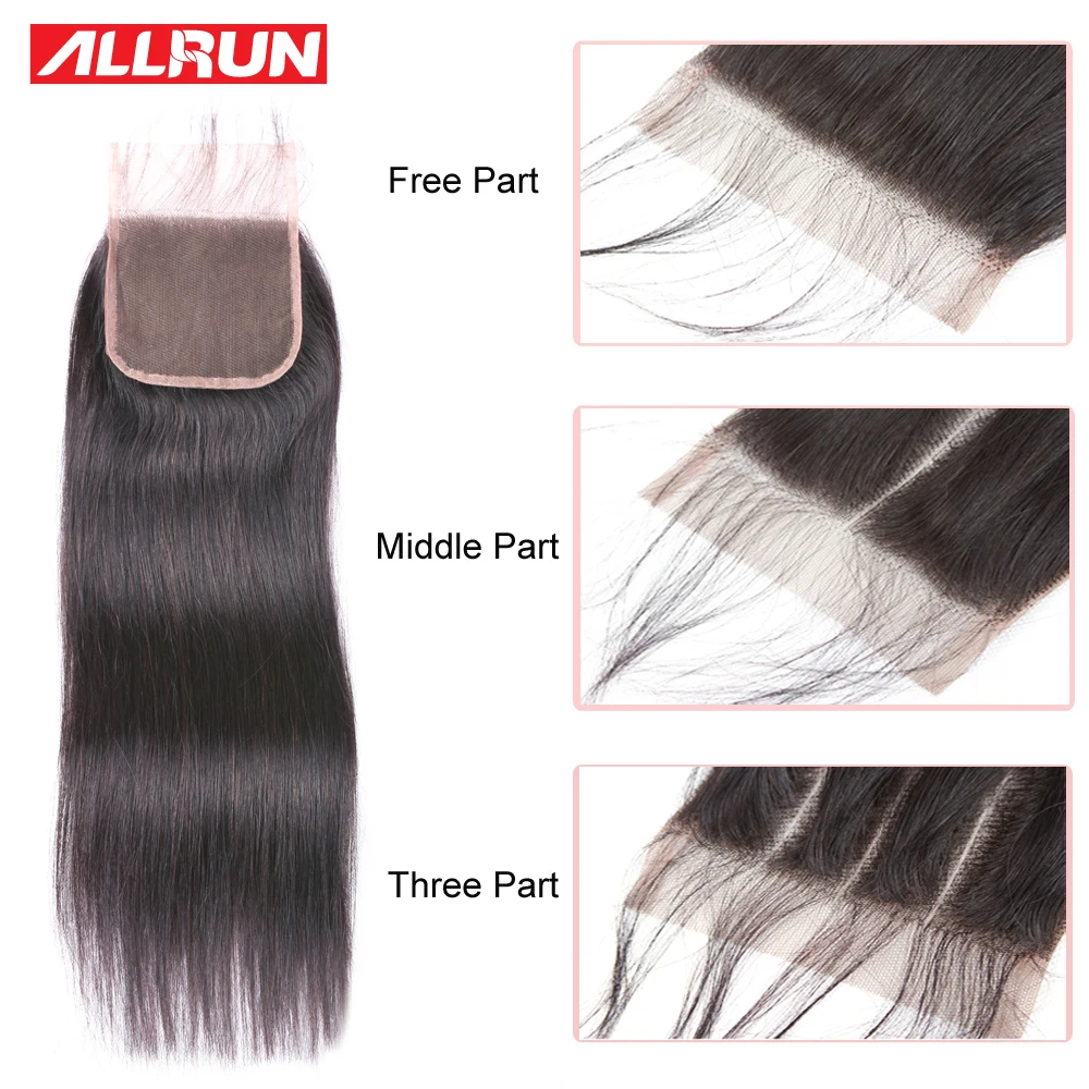 Allrun прямые волосы пряди с закрытием человеческие волосы пряди с закрытием Малайзии не Волосы remy расширение 13x4 кружева