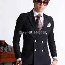 Подгоняйте двубортное боковое отверстие жениха темные смокинги синий остроконечные лацканы Slim Fit свадебная одежда деловой костюм(куртка+ брюки
