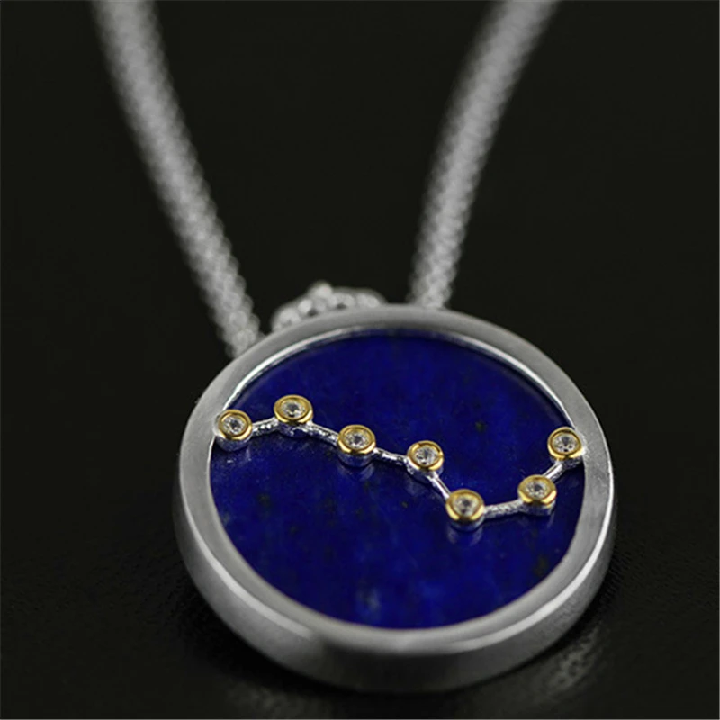 

Lotus Fun Real 925 Sterling Silver Natural Blue Lapis Handmade Fine Jewelry Queen of Night The Big Dipper Pendant without Chain