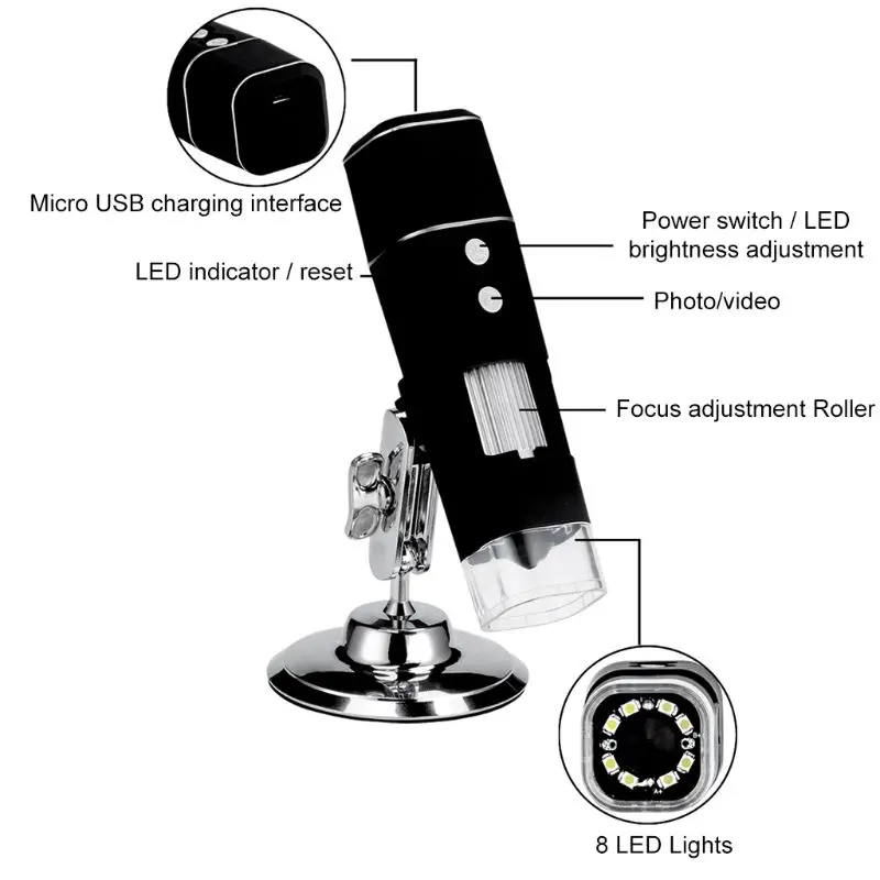 HD цифровой микроскоп Лупа WiFi беспроводной 8 светодиодный 1000X электрическая видеокамера с подставкой Держатель для IOS Android