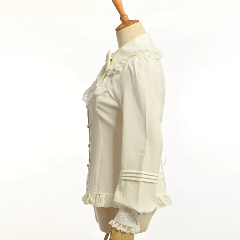 ߼  丮 ̽ 콺  Ƽ θŸ  Vestido Bow ShirtBow/Medieval Women Victorian Lace Blouse Sweet Vintage Lolita Chiffon Vestido Bow ShirtBow
