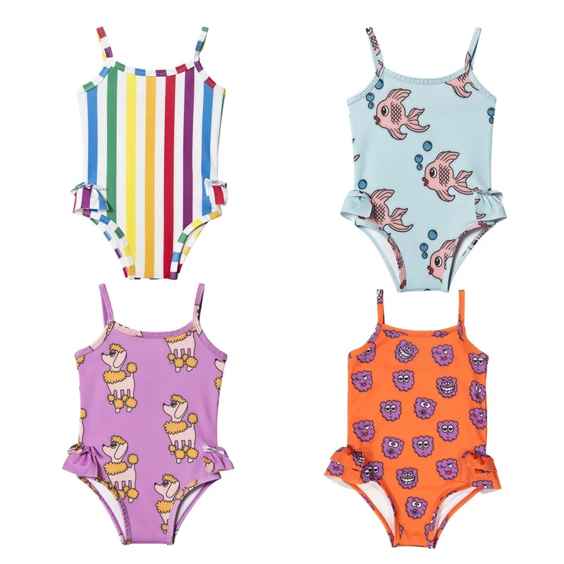 

BBK Hugo Loves tiki 2019 new Children's swimsuit fish&Stripe pattern baby girls Swimwear kids Beach fashion Sling swimsuit C*