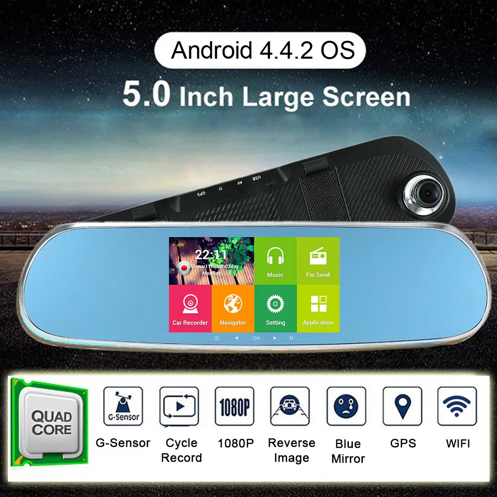 5Inch 1080P Android Car Smart System GPS Navigation WIFI Car Rearview