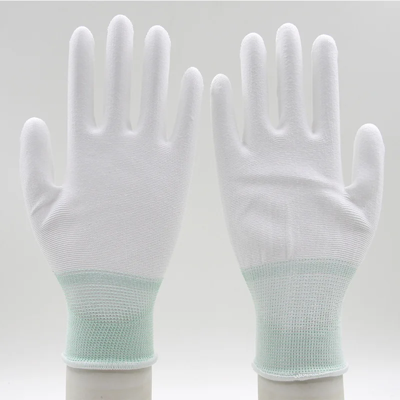 Новая Антистатическая перчатка белая Полиэстеровая guantes trabajoPU с покрытием ладони супер гибкая рабочая glove10 двойная/упаковка