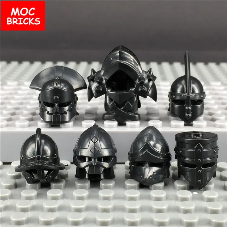 

10pcs/lot MOC Latest DIY Toys Educational Building Blocks Medieval Knights Rome Helmet Lance Shield Middle Ages Helmet kids gift