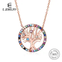 E ювелирные изделия дерево жизни Серебро 925 кулон ожерелье покрытое розовым золотом Радуга CZ ожерелье с фианитами для семьи ювелирный подарок