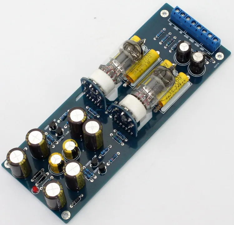 Horizontal Deluxe type 6J1 Vacuum Tube Preamp HiFi Pre-amplifier board With LED Tube power amplifier sound buffer circuit assembly 6j1 vacuum tube preamp audio hifi buffer pre amplifie board refer x10 d circuit