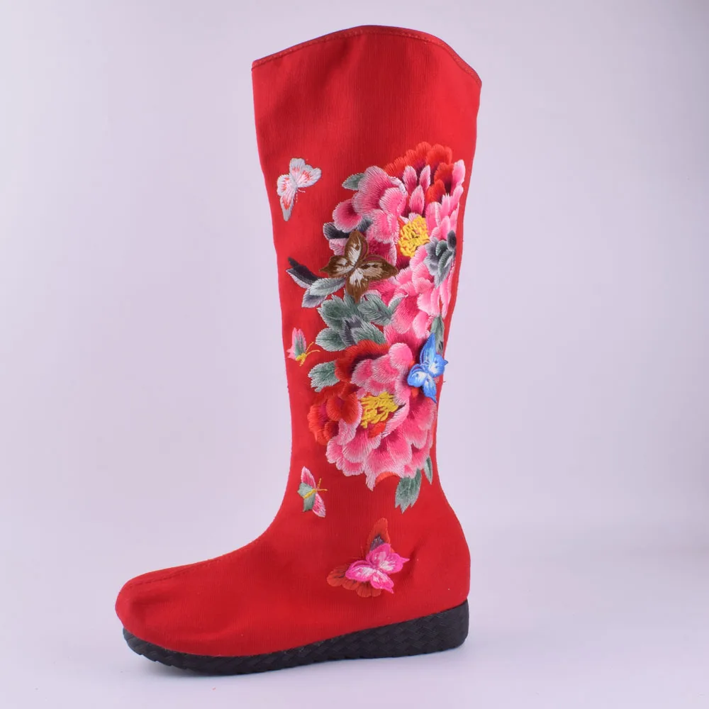 Женские ботинки; сезон осень; Новинка; женские парусиновые ботинки с цветочной вышивкой в стиле «Старый Пекин», с вышитыми бабочками и пионами