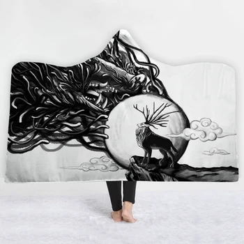 

Hooded Blanket3D Animal monster Sherpa Fleece Ocean Blue Wearable plush Throw Blanket on Bed Sofa Thick warm