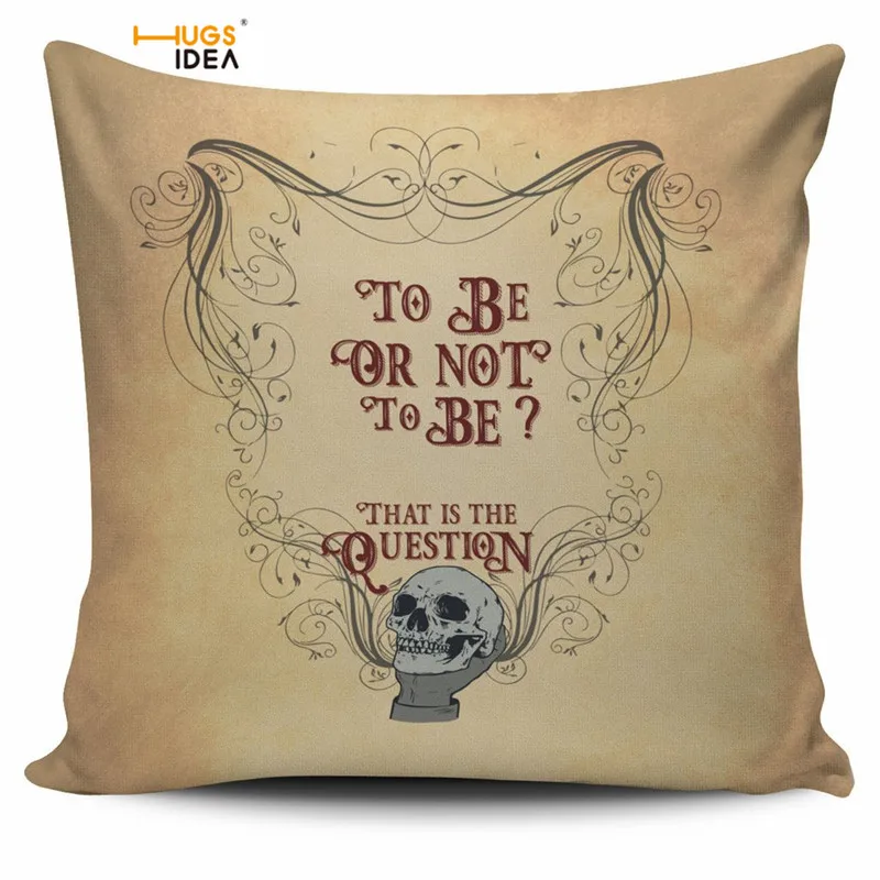 

HUGSIDEA Hamlet Cushion Cover Punk Skull Print Pillow Cover for Home Sofa Chair Decor Linen Cotton Square Cozy Pillow Case 45*45